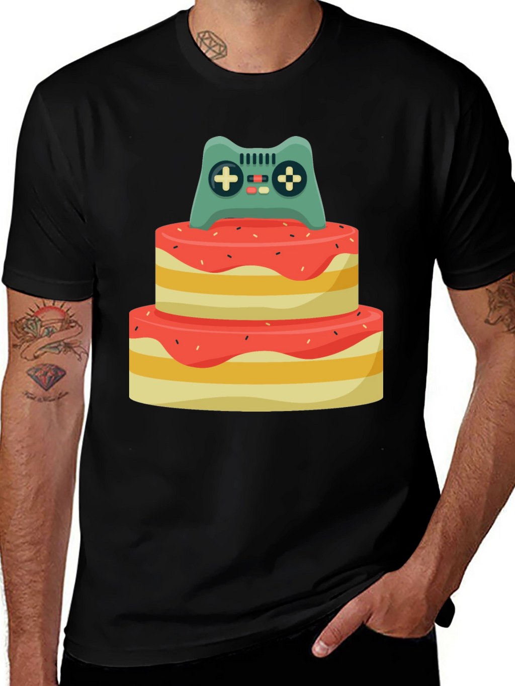 Gamer Birthday T-Shirt - Cake & Controller Design