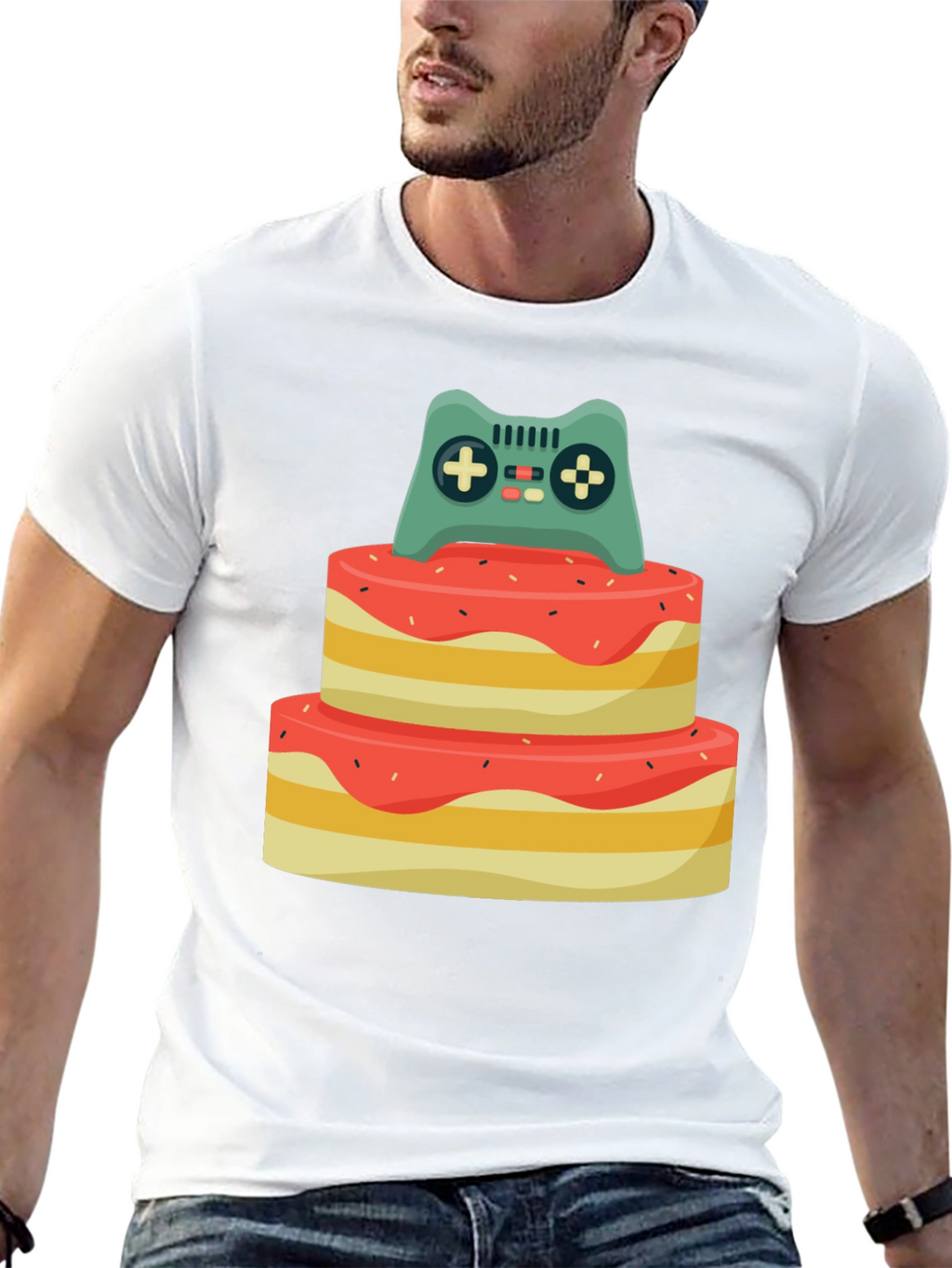 Gamer Birthday T-Shirt - Cake & Controller Design