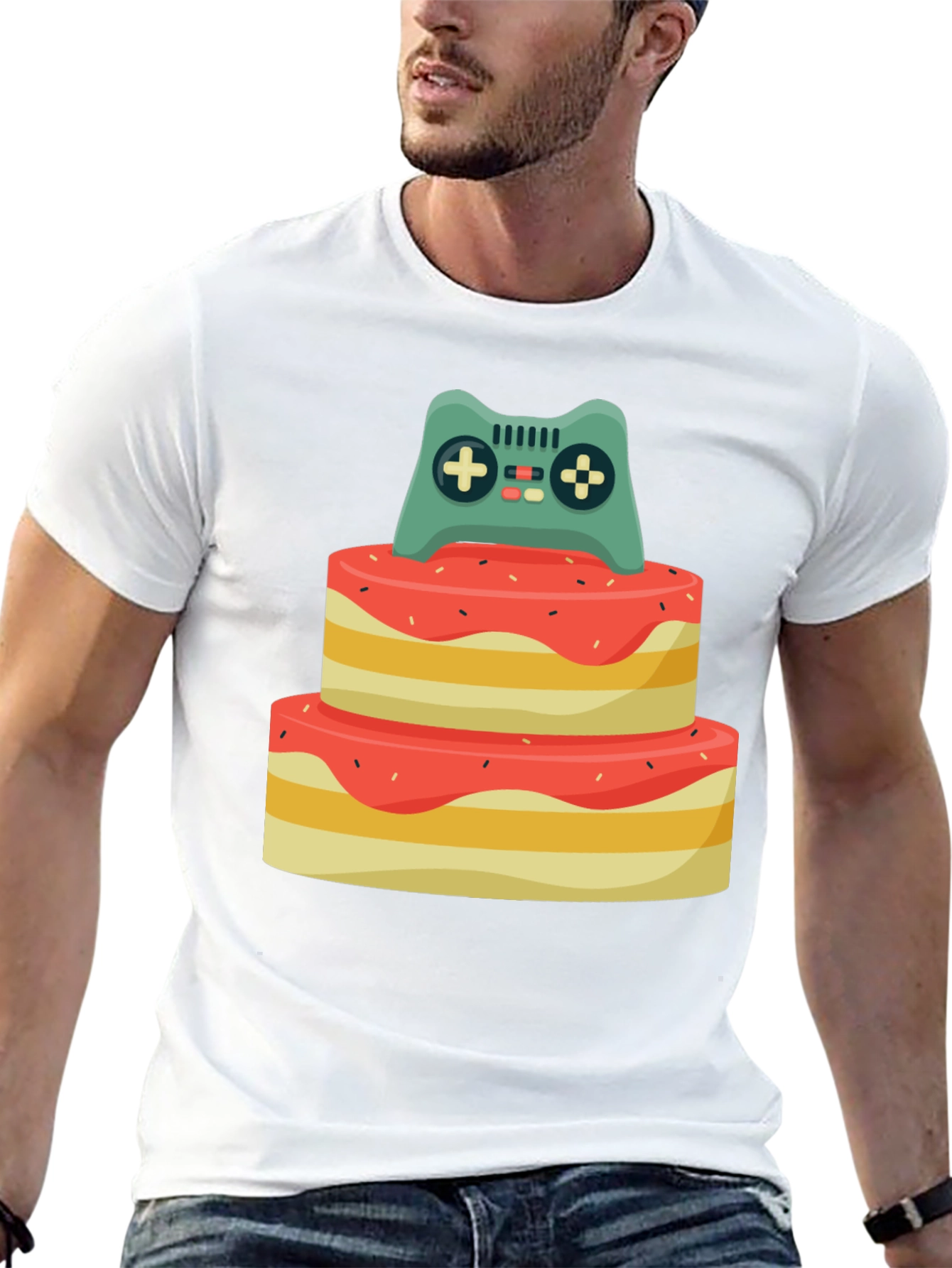 Gamer Birthday T-Shirt - Cake & Controller Design