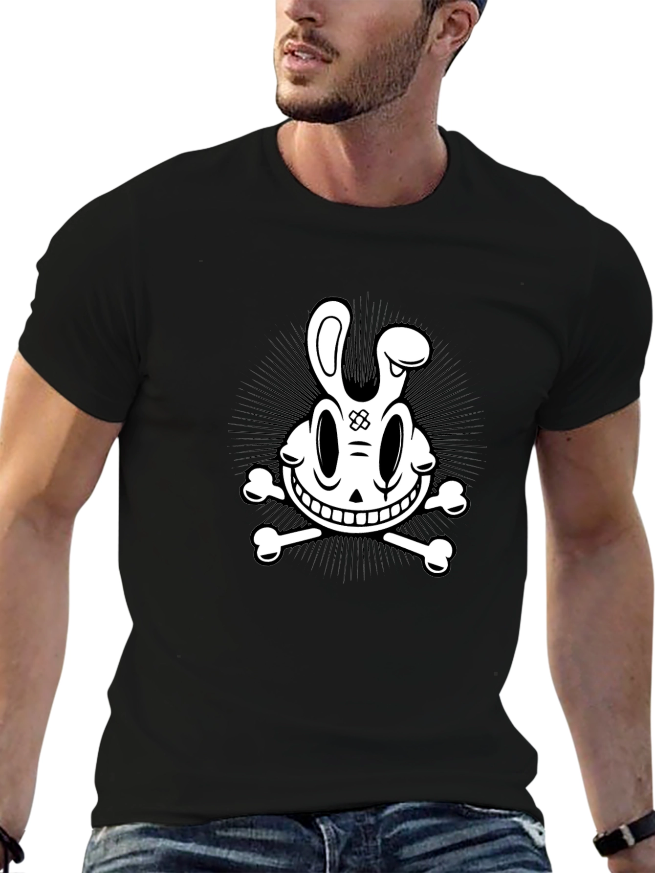Cartoon Skull & Crossbones Graphic Tee - Black