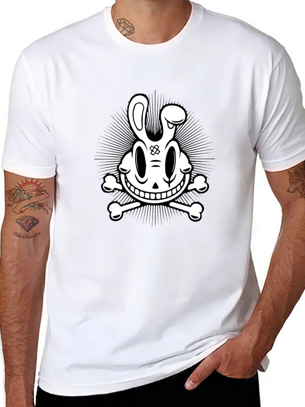 Cartoon Skull & Crossbones Graphic Tee - Black
