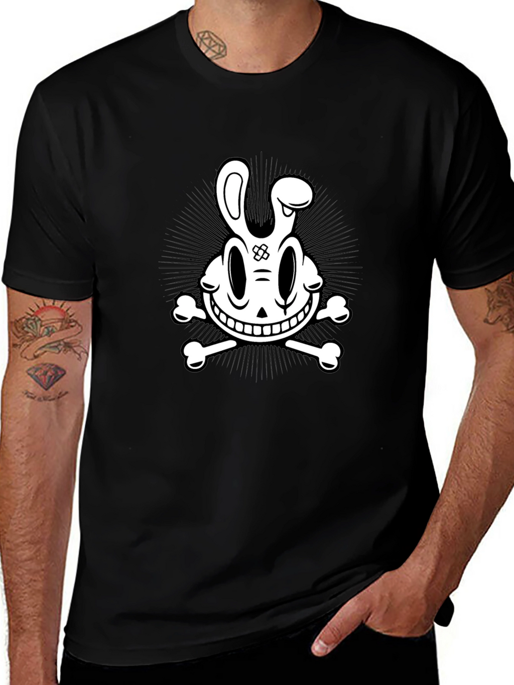 Cartoon Skull & Crossbones Graphic Tee - Black
