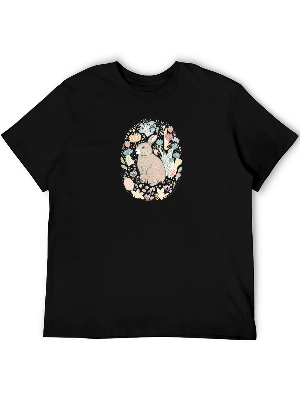 Bunny Floral Graphic Tee - Black T-Shirt