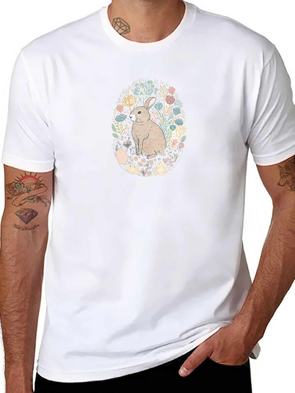 Bunny Floral Graphic Tee - Black T-Shirt