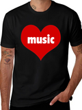 Music Lovers Black T-Shirt with Heart Design