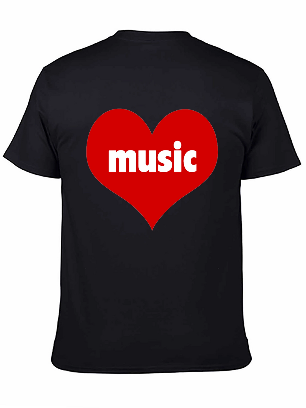 Music Lovers Black T-Shirt with Heart Design