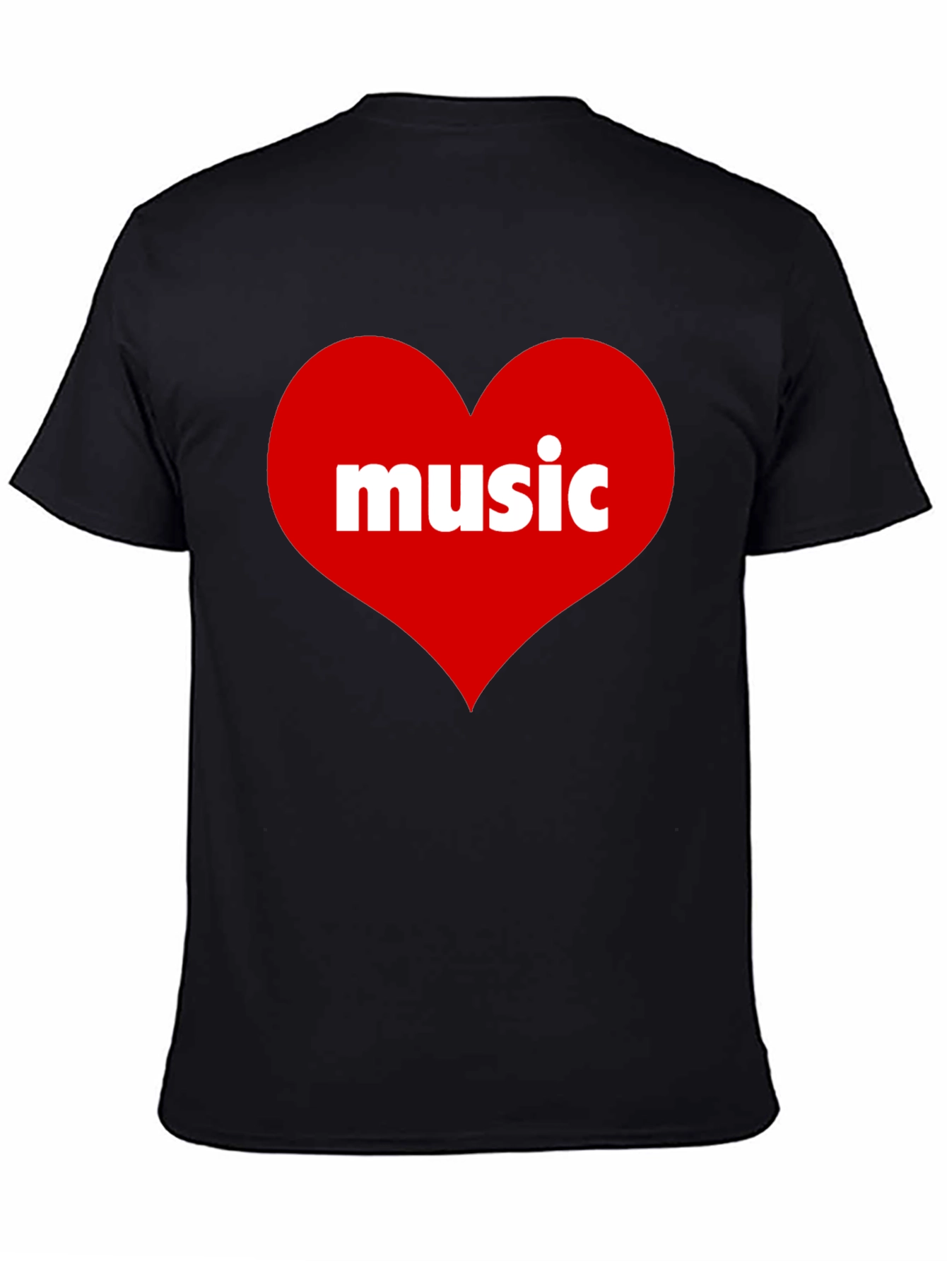 Music Lovers Black T-Shirt with Heart Design