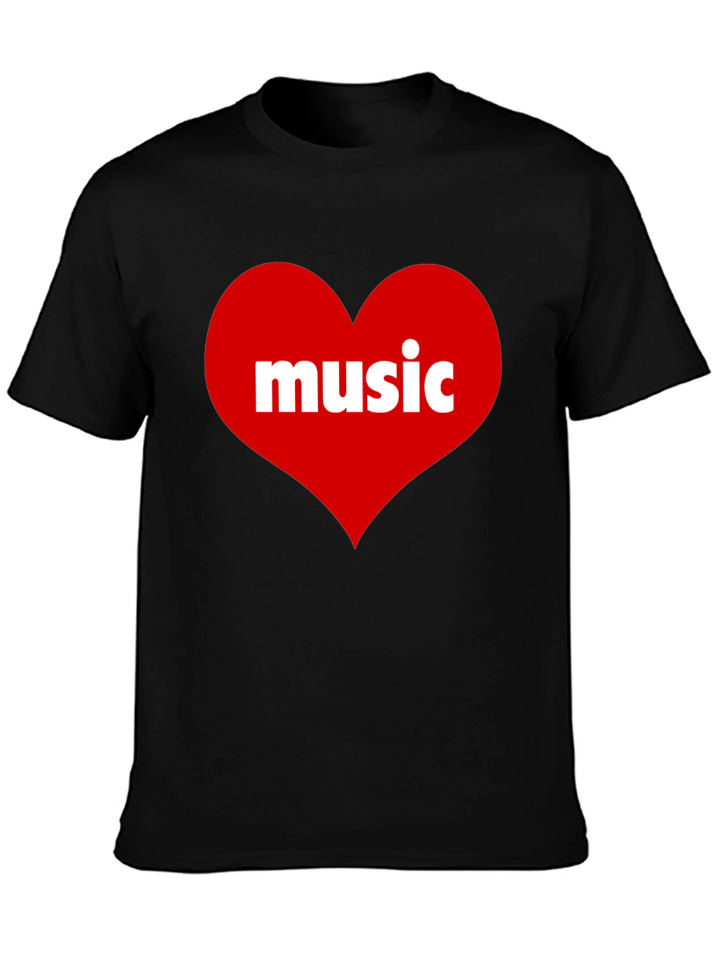 Music Lovers Black T-Shirt with Heart Design