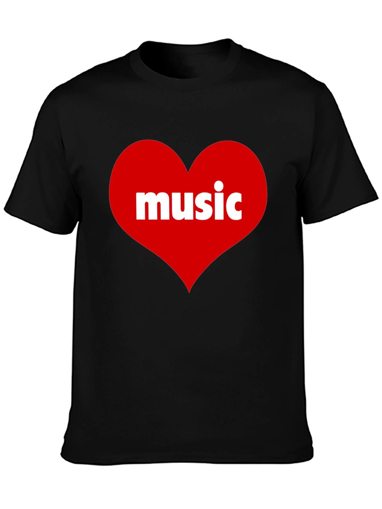 Music Lovers Black T-Shirt with Heart Design