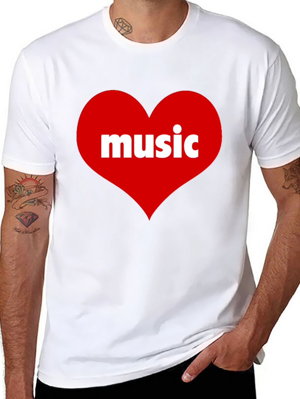 Music Lovers Black T-Shirt with Heart Design