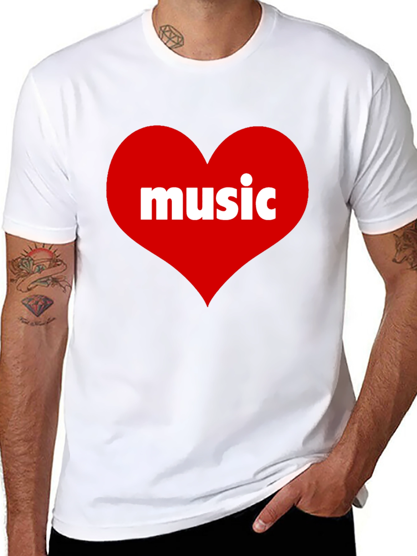Music Lovers Black T-Shirt with Heart Design