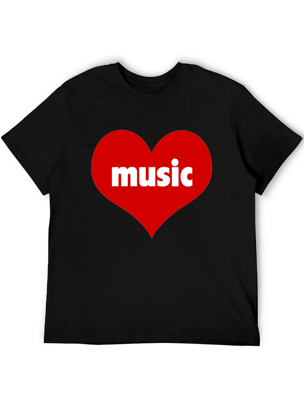 Music Lovers Black T-Shirt with Heart Design