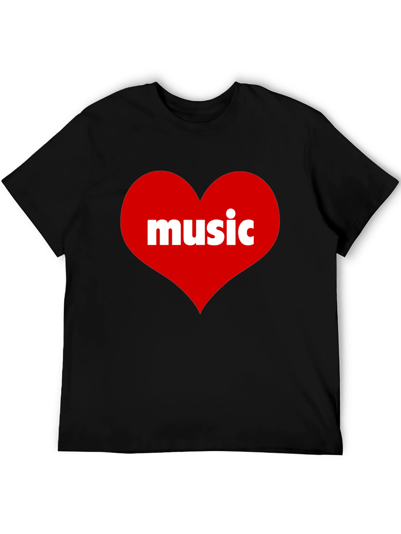 Music Lovers Black T-Shirt with Heart Design