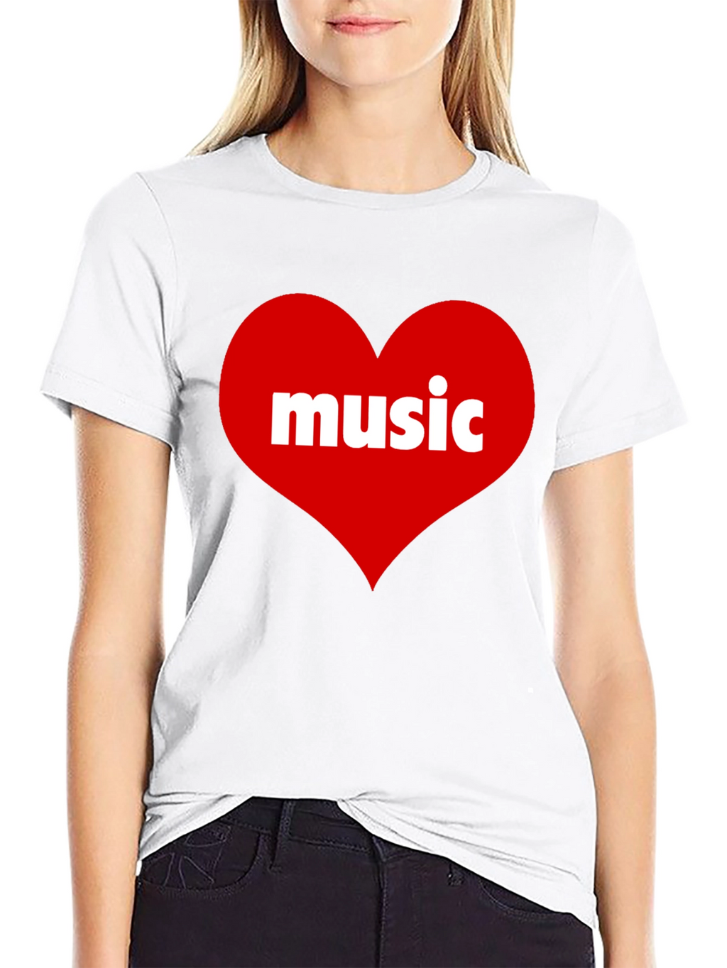 Music Lovers Black T-Shirt with Heart Design