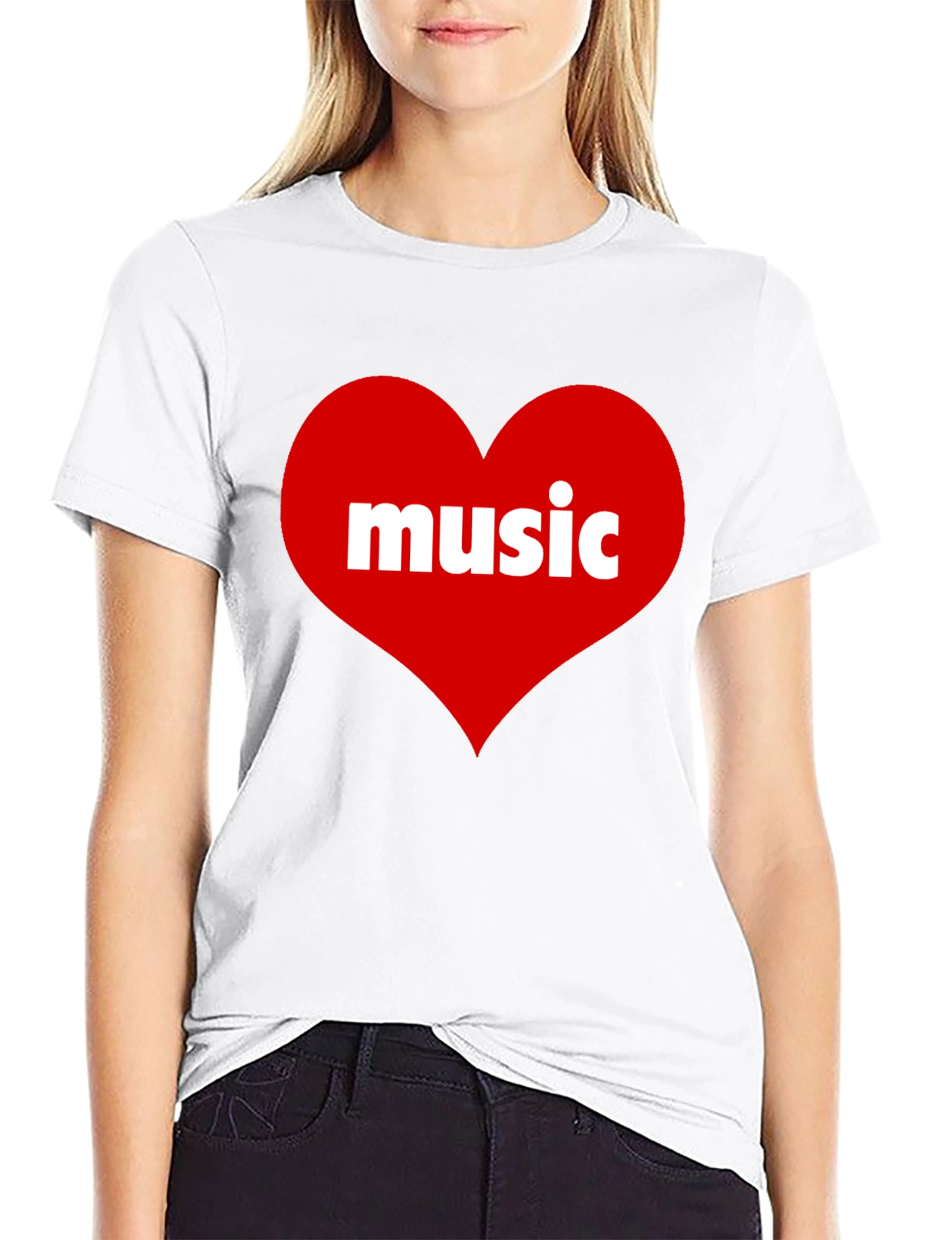 Music Lovers Black T-Shirt with Heart Design