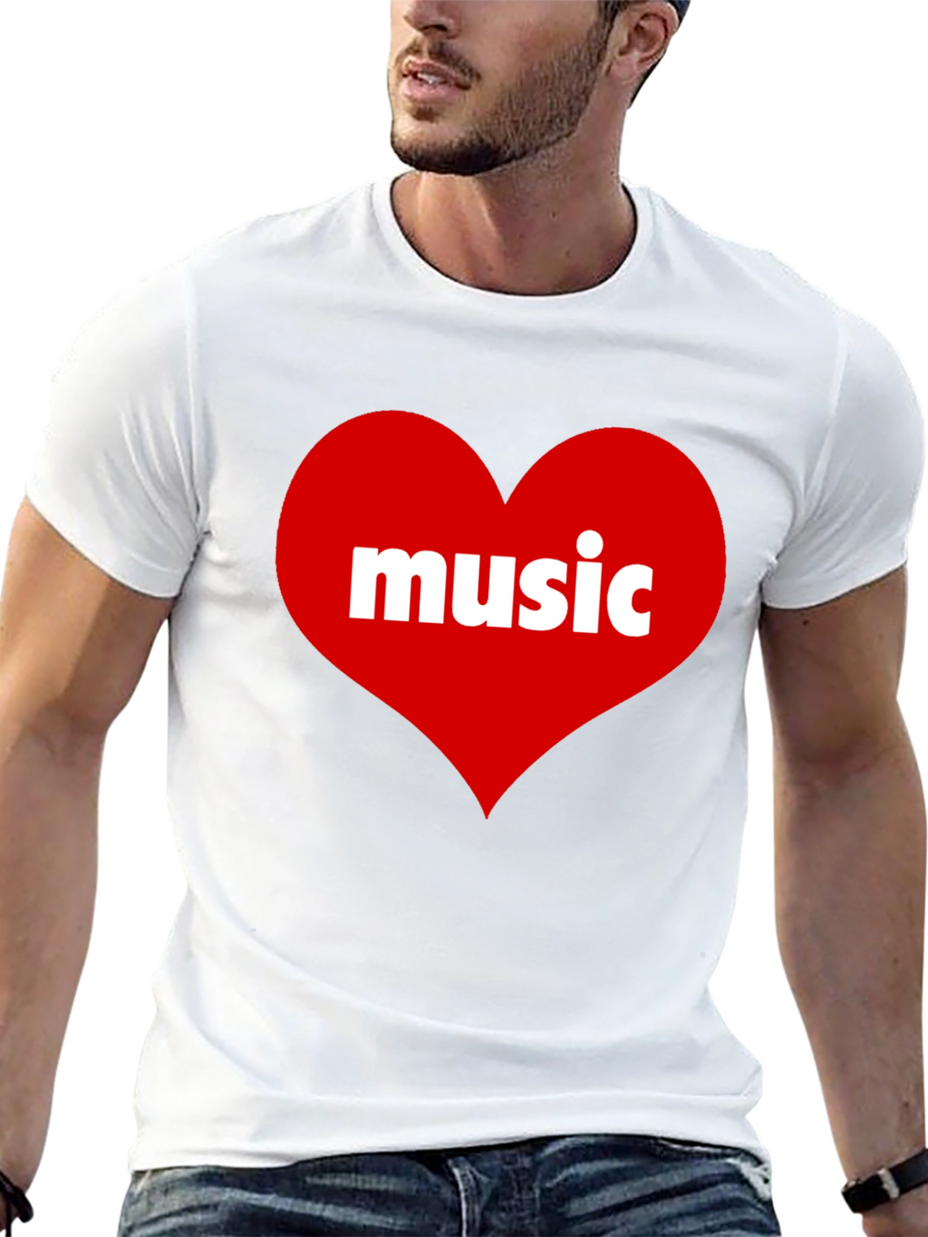Music Lovers Black T-Shirt with Heart Design