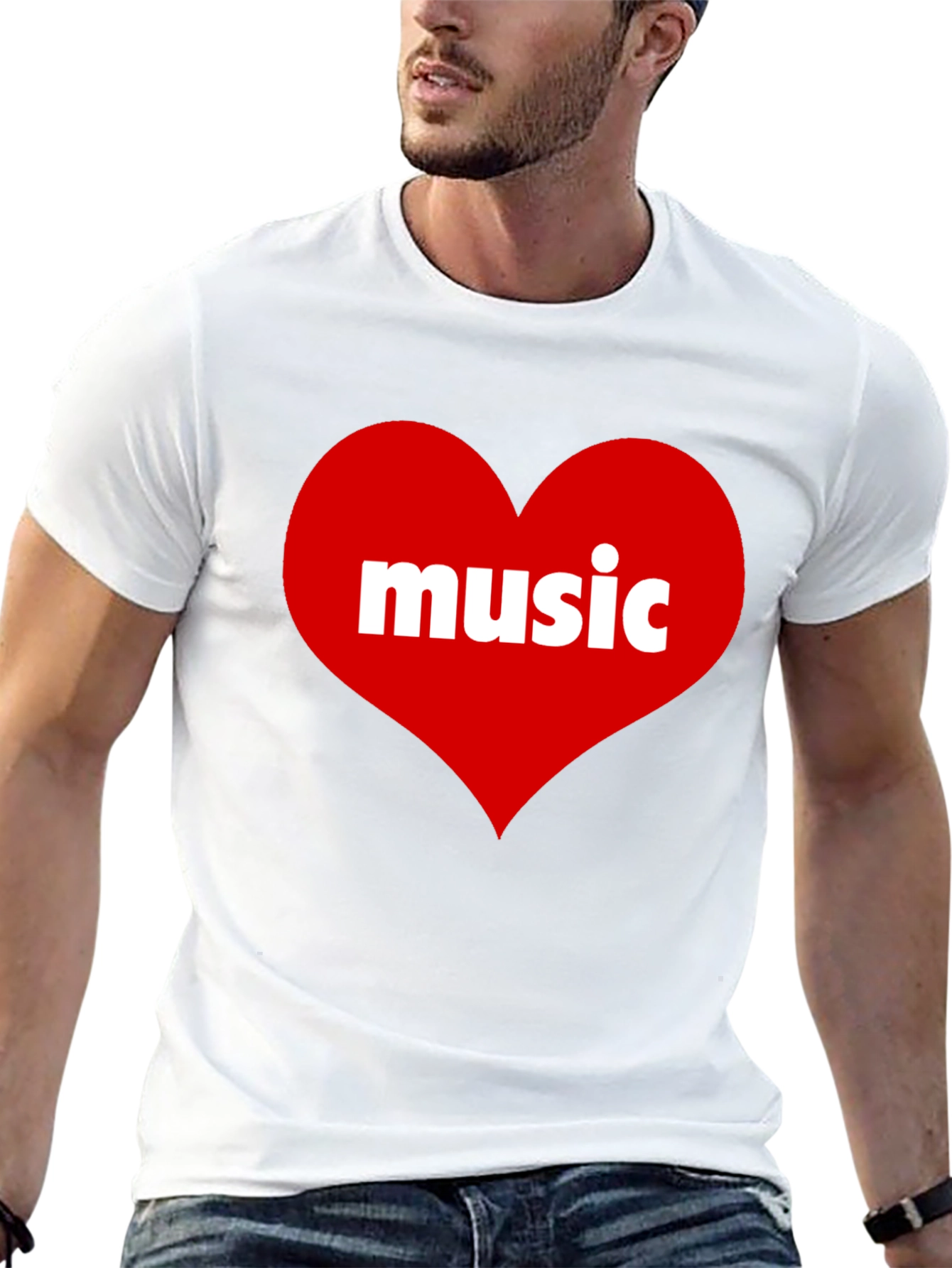Music Lovers Black T-Shirt with Heart Design