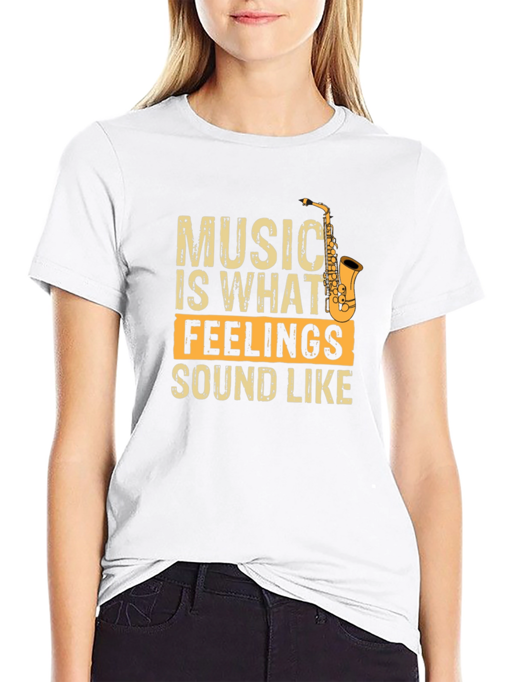 Music is What Feelings Sound Like Saxophone Graphic T-Shirt