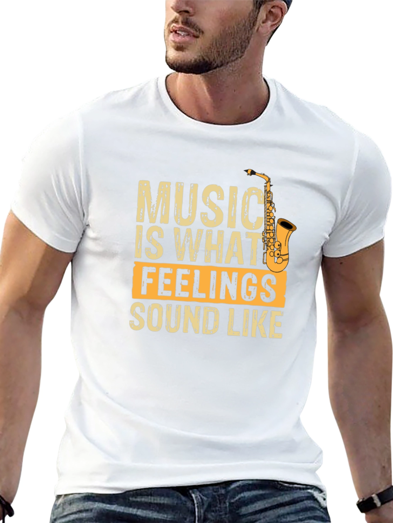 Music is What Feelings Sound Like Saxophone Graphic T-Shirt
