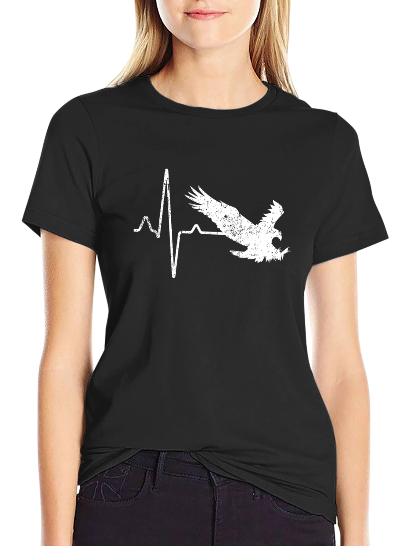 Eagle Heartbeat Graphic T-Shirt - Black Cotton Tee