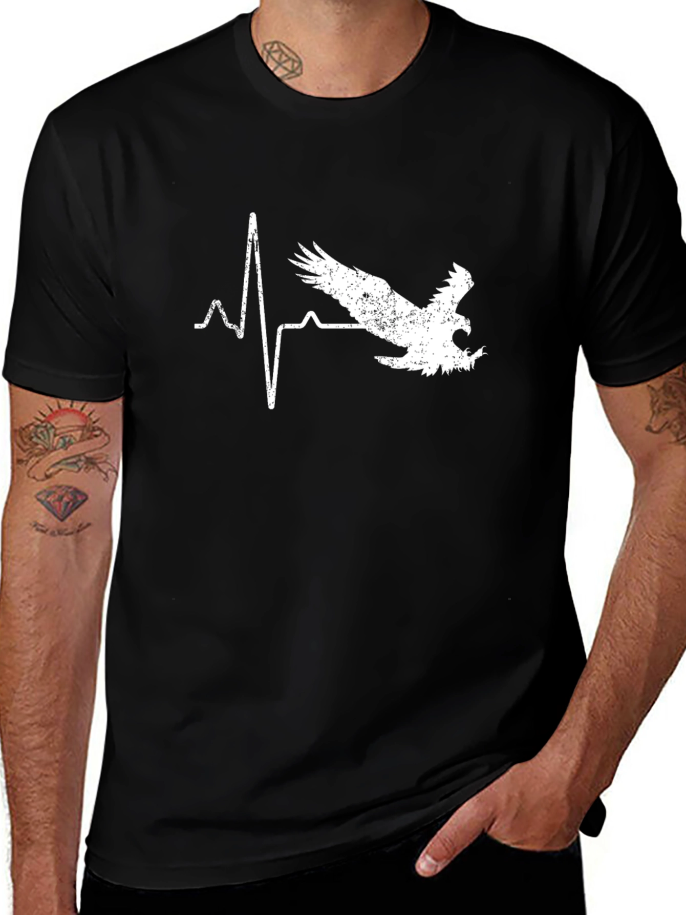 Eagle Heartbeat Graphic T-Shirt - Black Cotton Tee