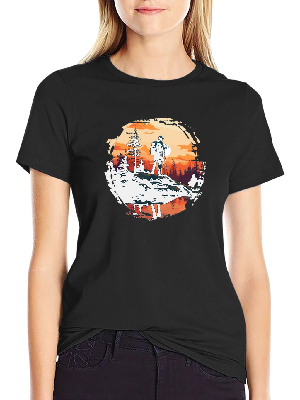 Outdoor Adventure Graphic Tee - Hiker at Sunset
