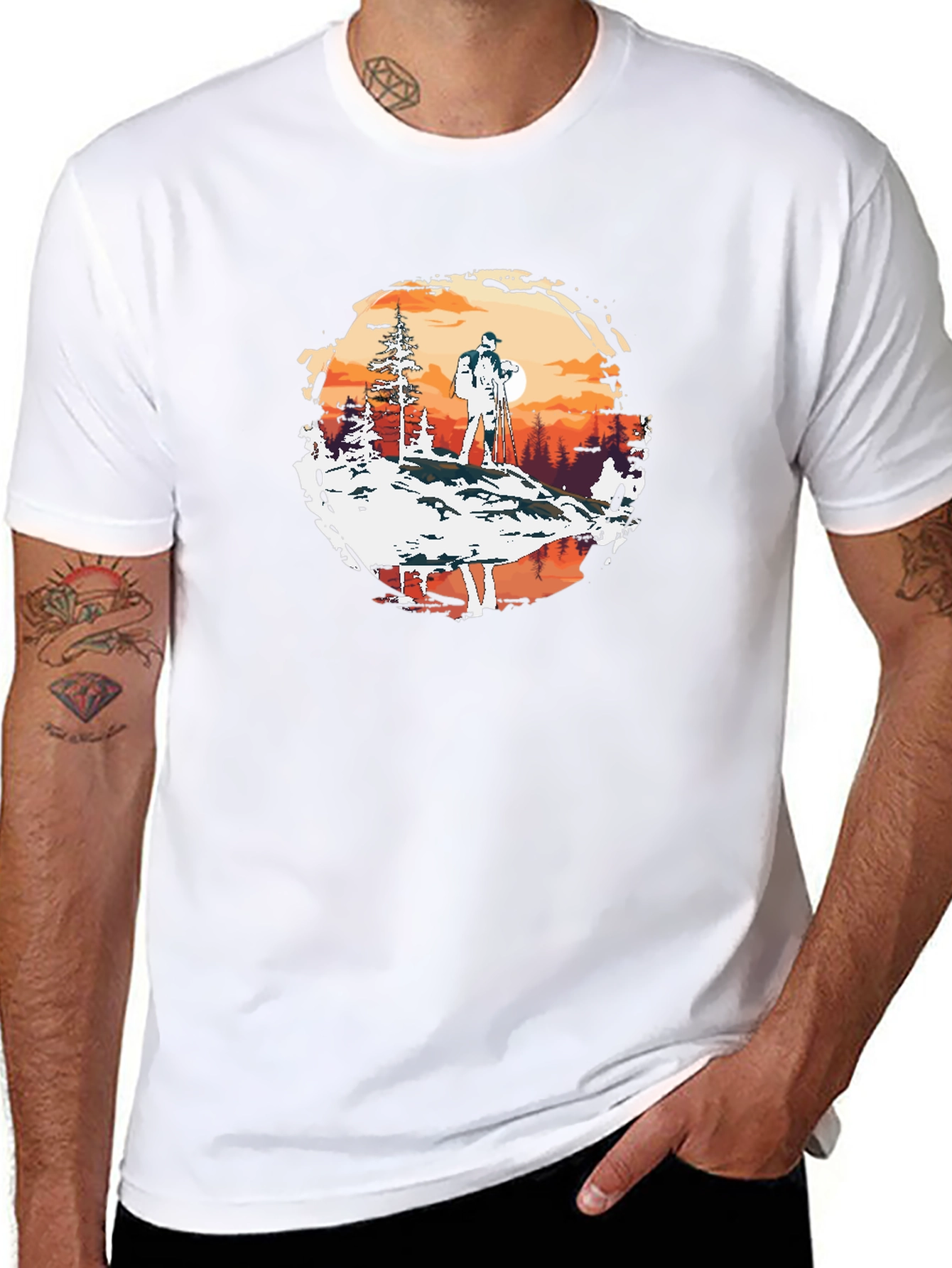 Outdoor Adventure Graphic Tee - Hiker at Sunset