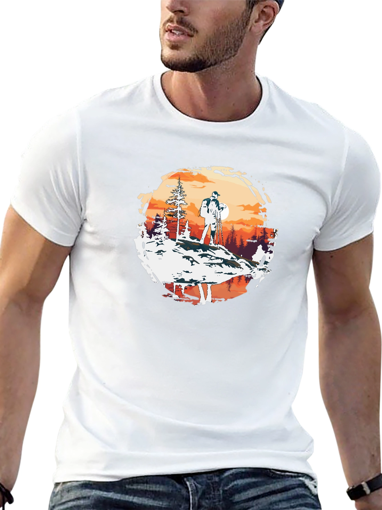 Outdoor Adventure Graphic Tee - Hiker at Sunset