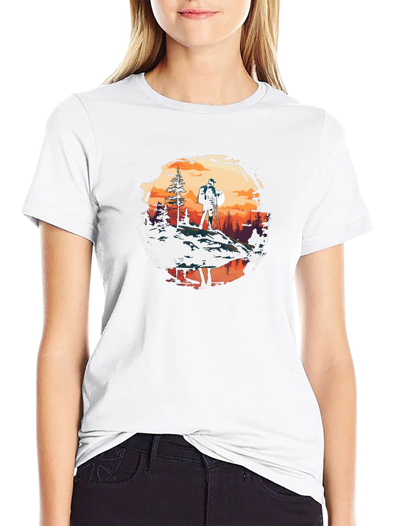 Outdoor Adventure Graphic Tee - Hiker at Sunset