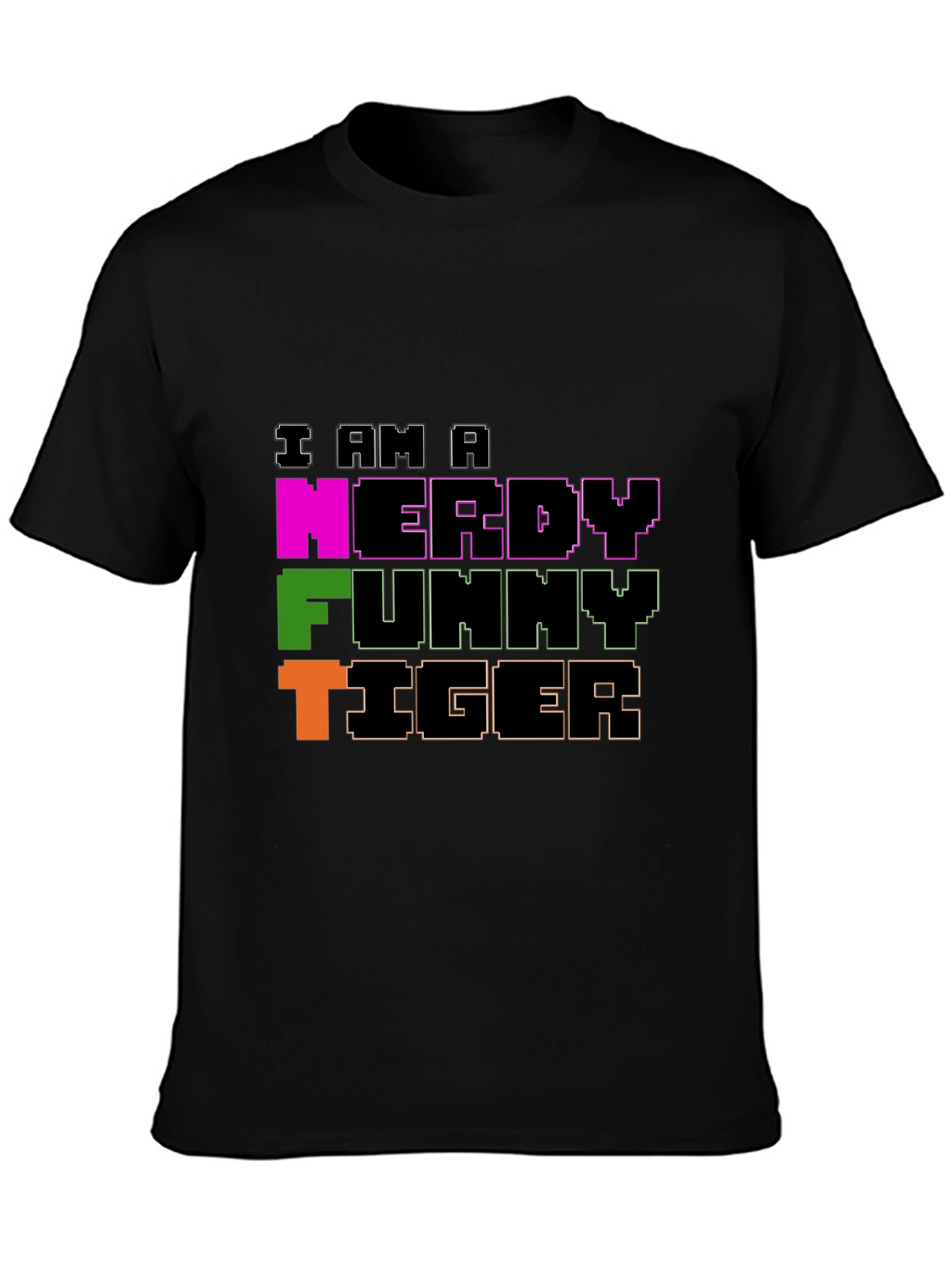 Nerdy Funny Tiger Graphic Tee - Black Crew Neck