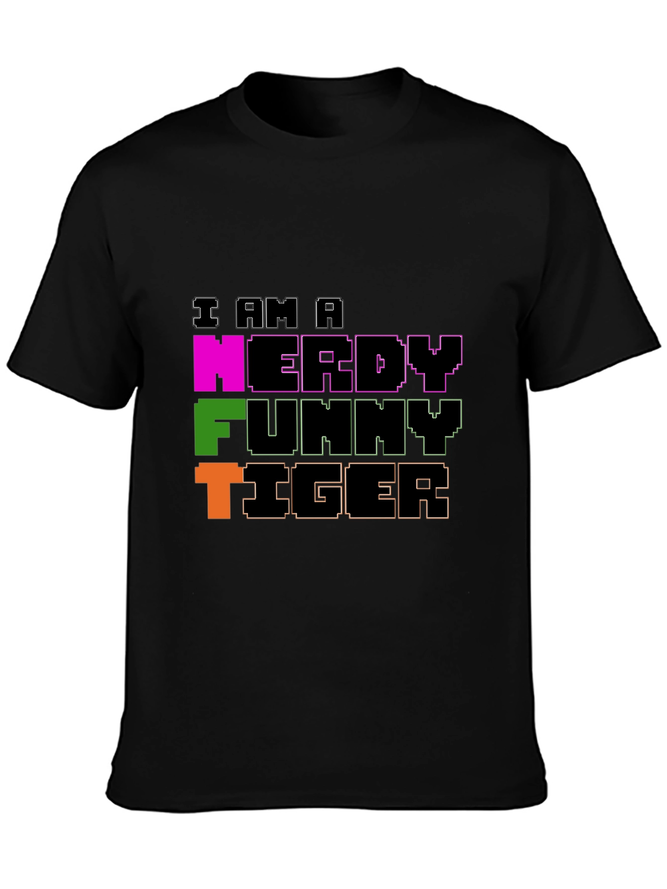 Nerdy Funny Tiger Graphic Tee - Black Crew Neck