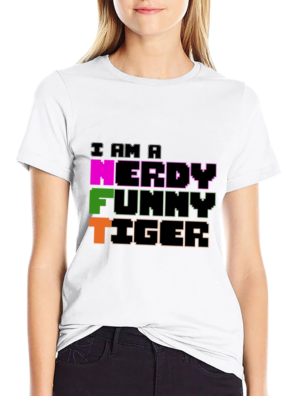 Nerdy Funny Tiger Graphic Tee - Black Crew Neck