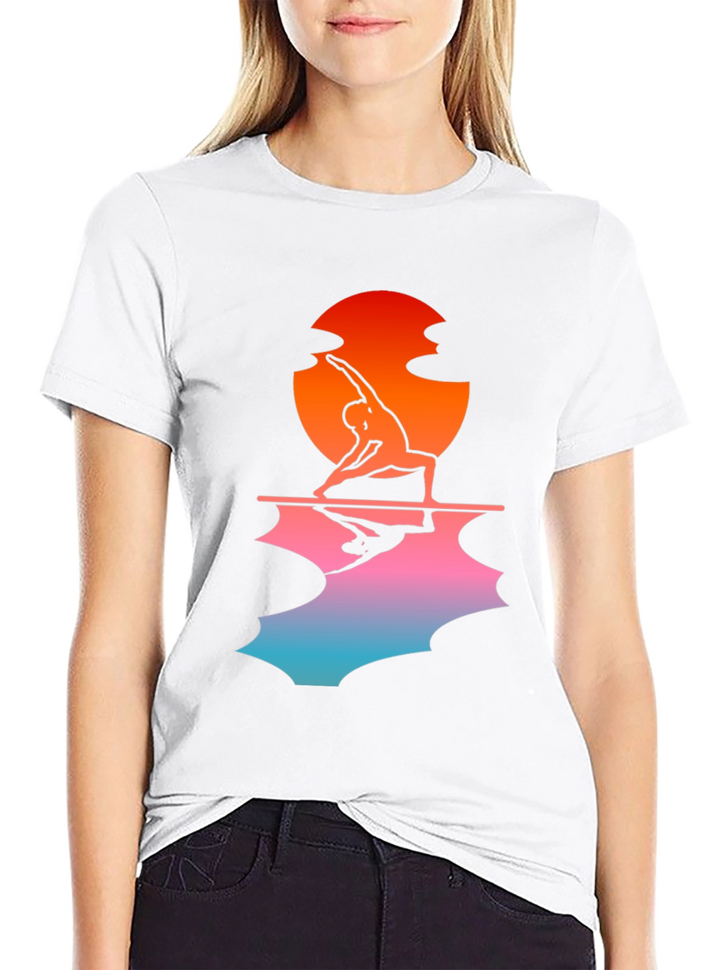 Sunset Yoga Pose Black T-Shirt