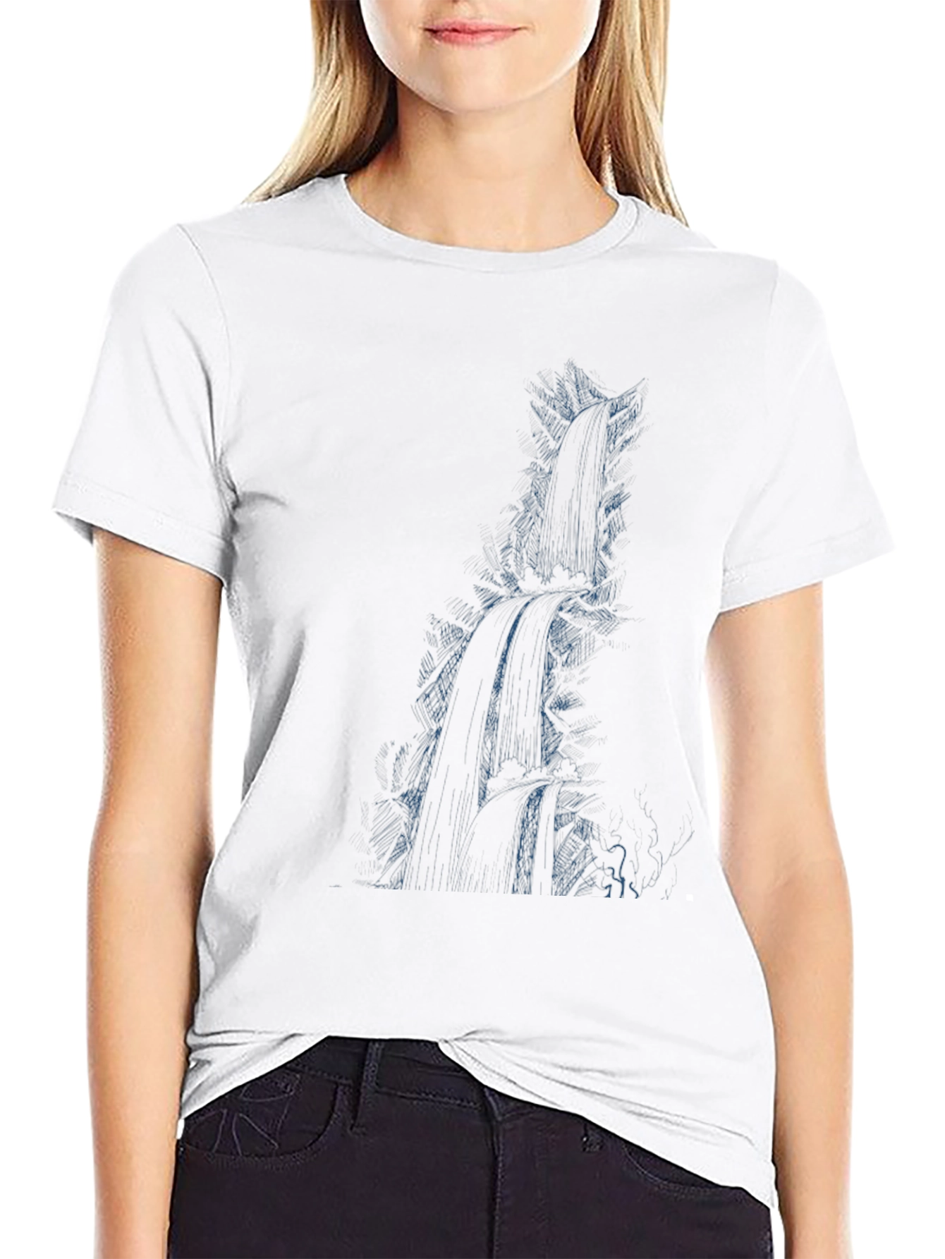 Mens Black Graphic Tee - Waterfall Design