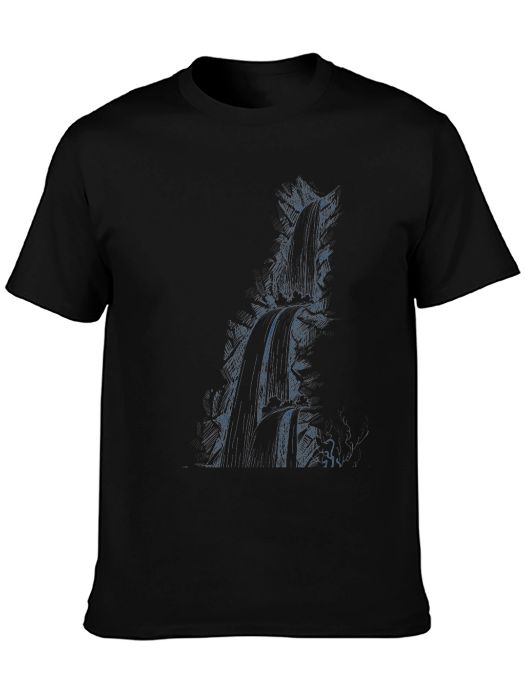 Mens Black Graphic Tee - Waterfall Design