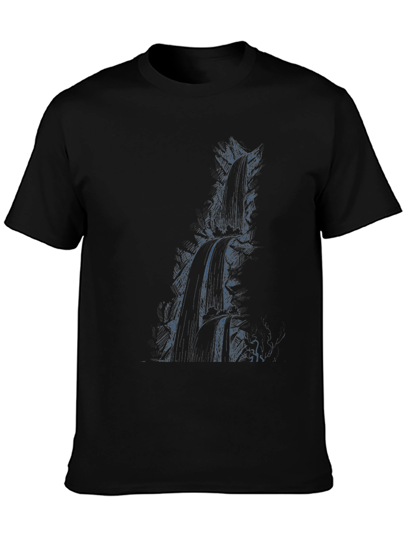 Mens Black Graphic Tee - Waterfall Design