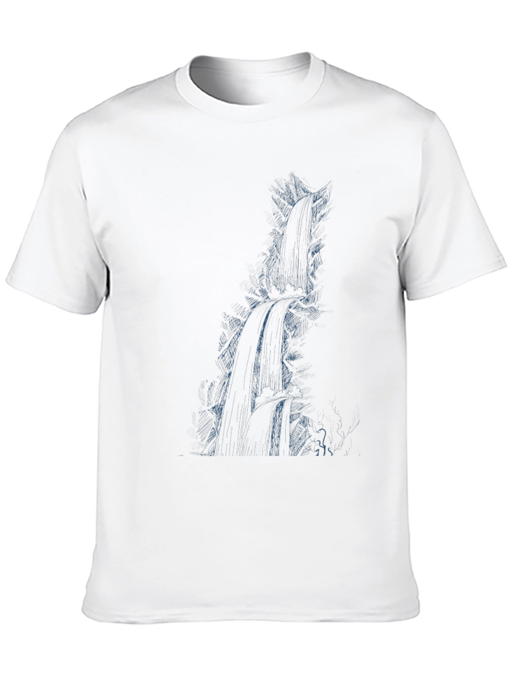 Mens Black Graphic Tee - Waterfall Design