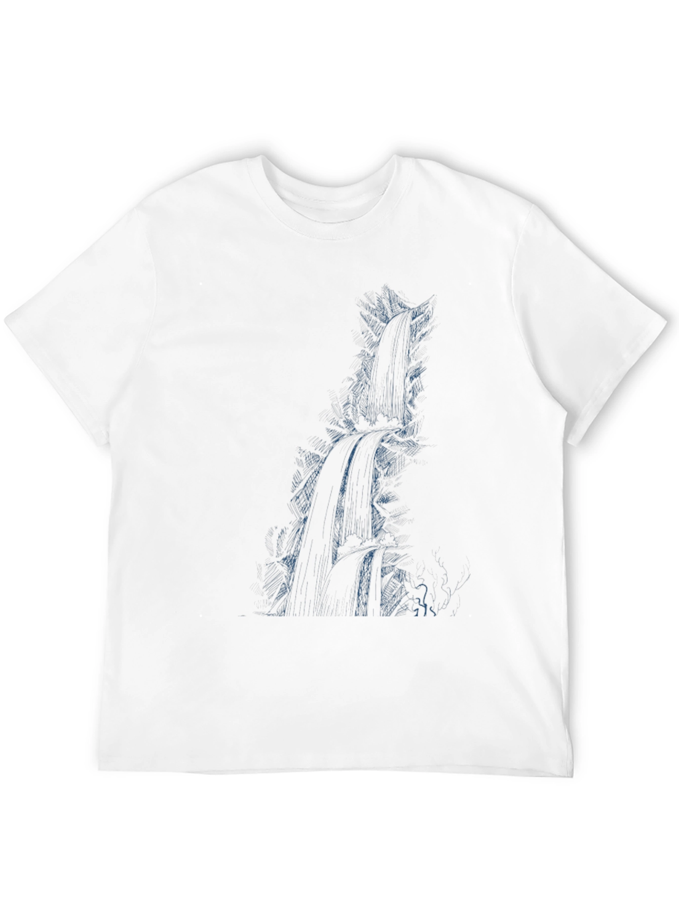 Mens Black Graphic Tee - Waterfall Design