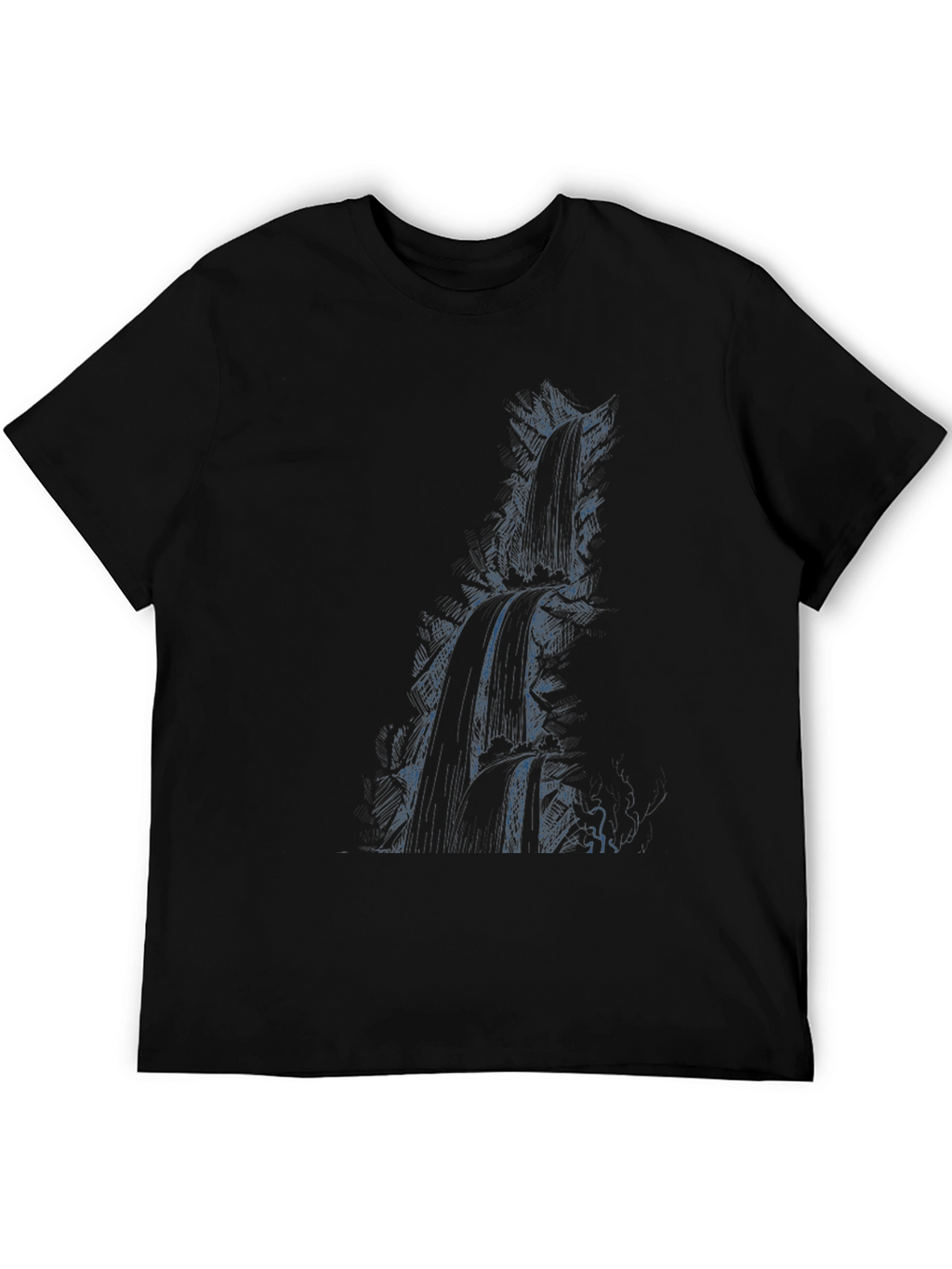 Mens Black Graphic Tee - Waterfall Design