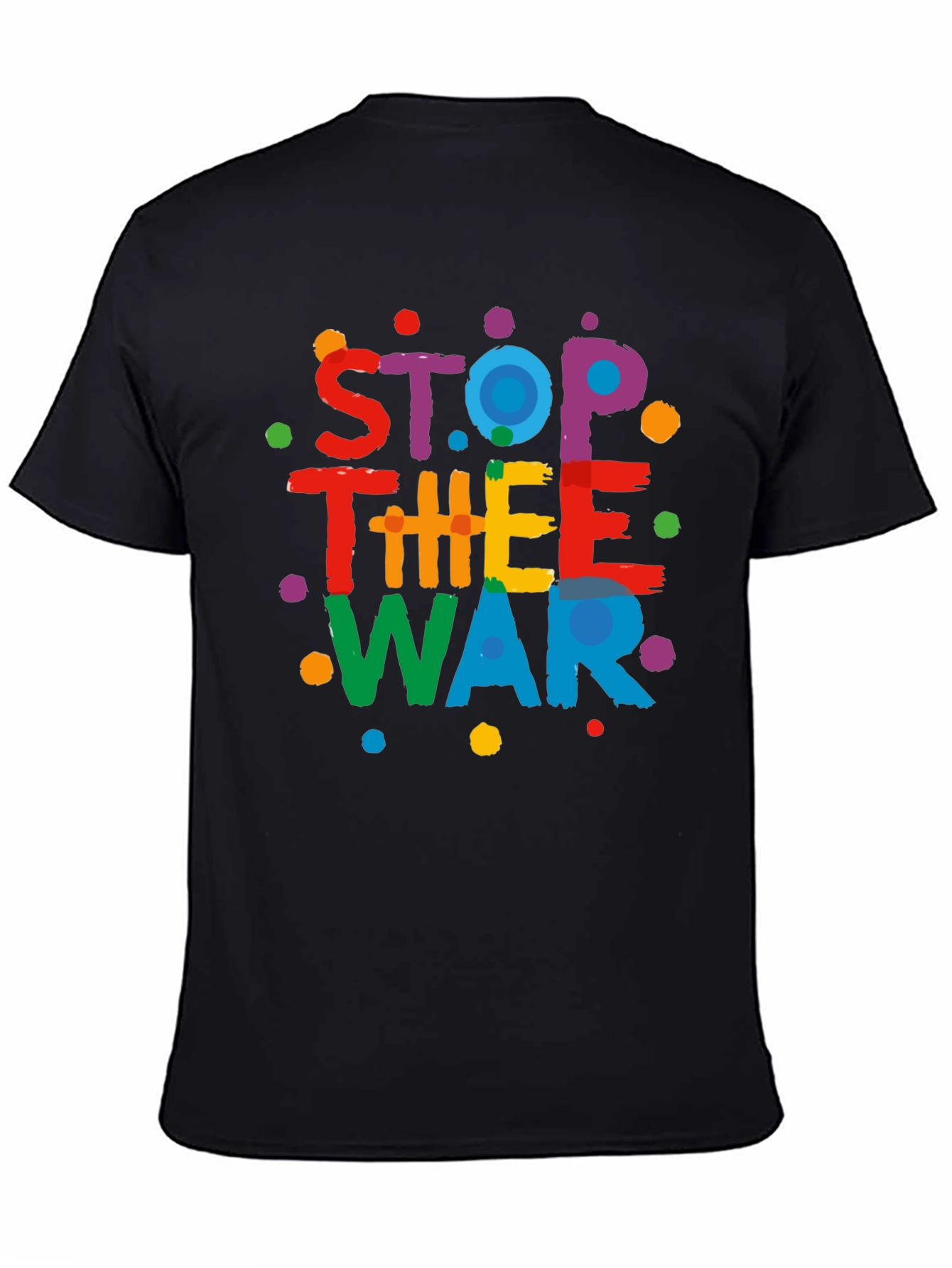 Stop The War Graphic Print Black T-Shirt