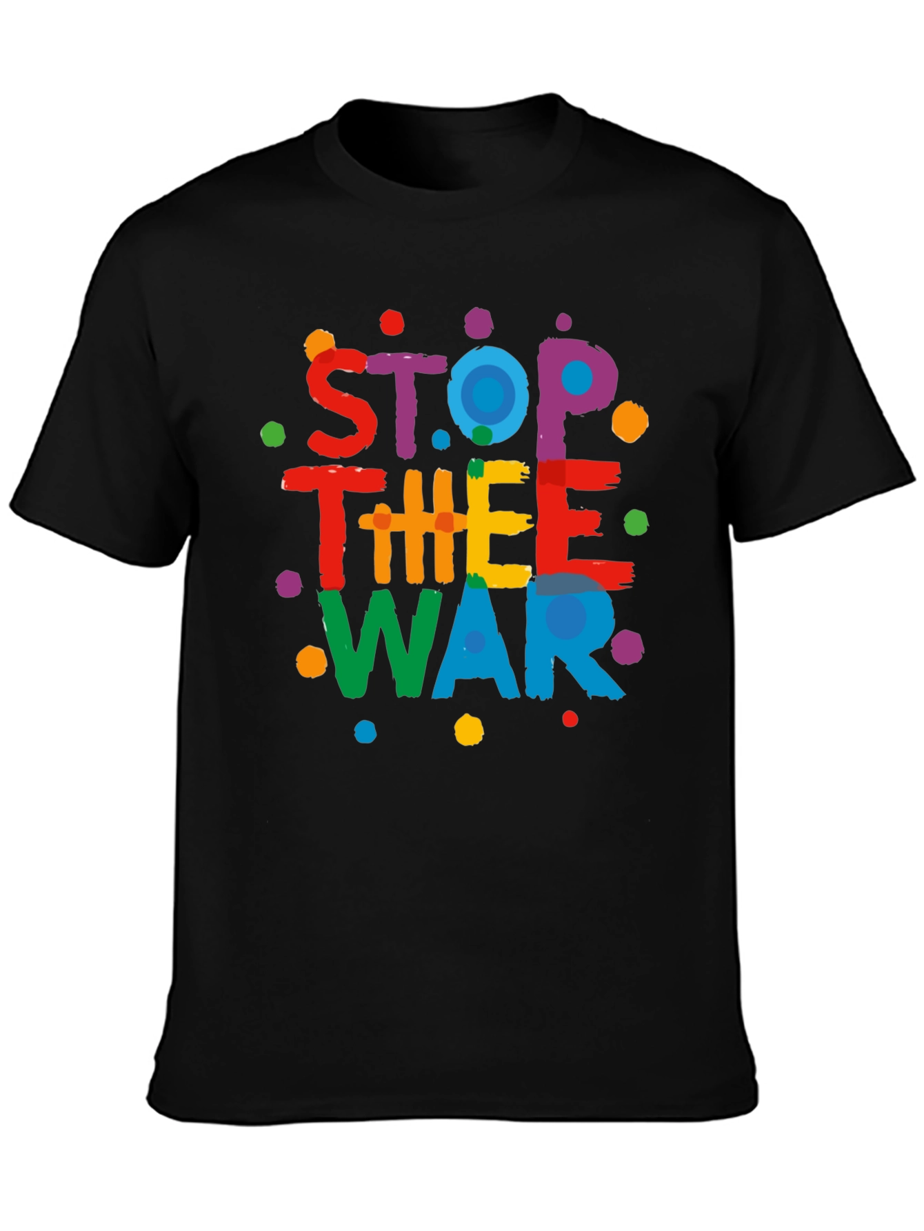 Stop The War Graphic Print Black T-Shirt