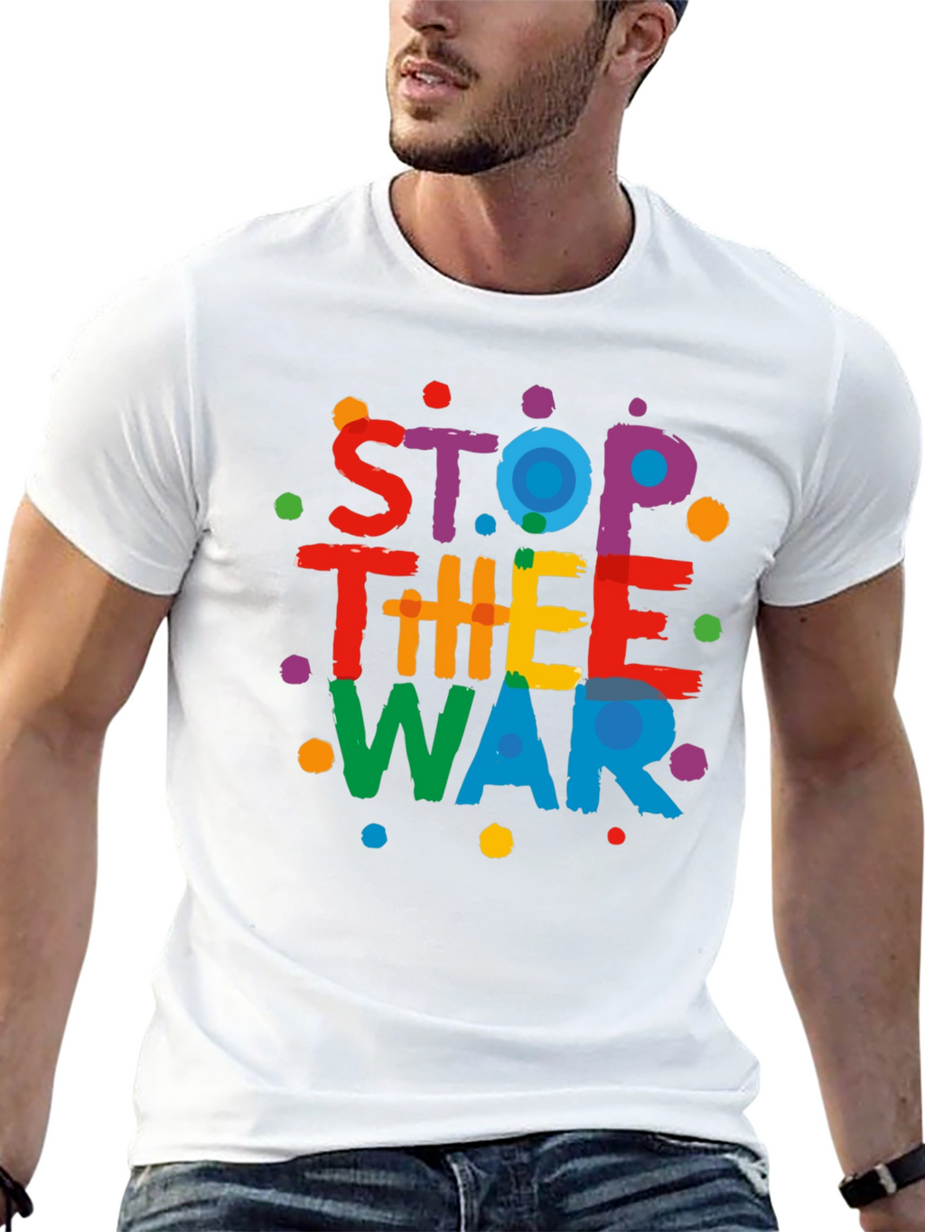 Stop The War Graphic Print Black T-Shirt