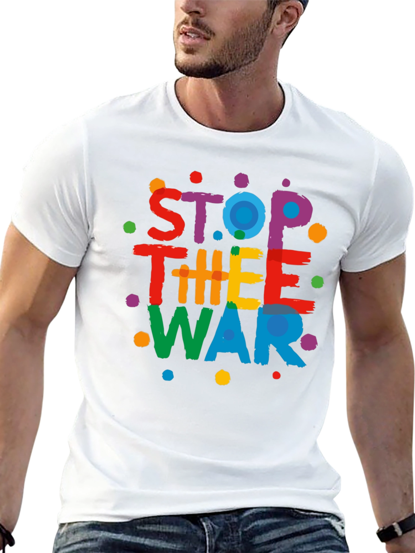 Stop The War Graphic Print Black T-Shirt