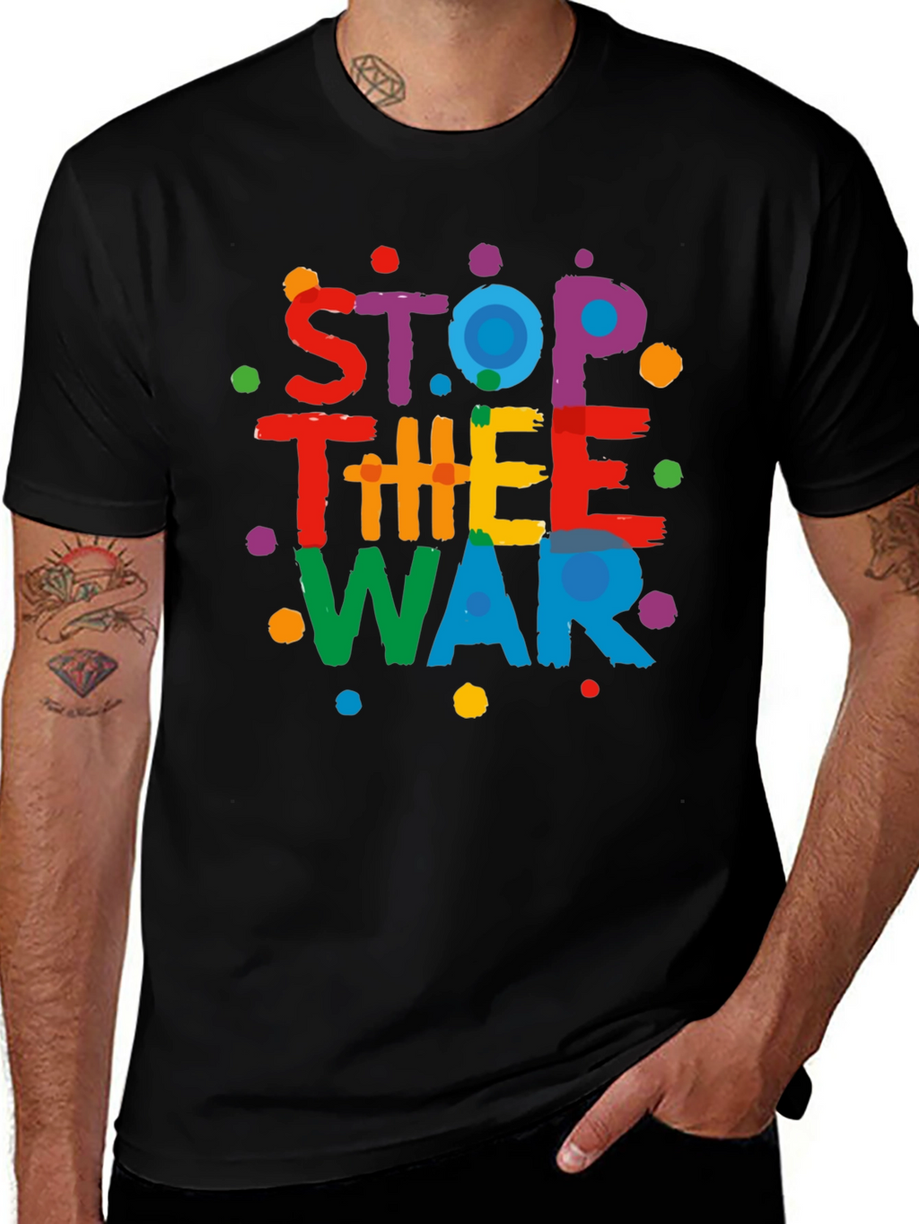 Stop The War Graphic Print Black T-Shirt