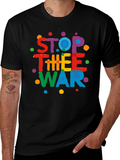 Stop The War Graphic Print Black T-Shirt