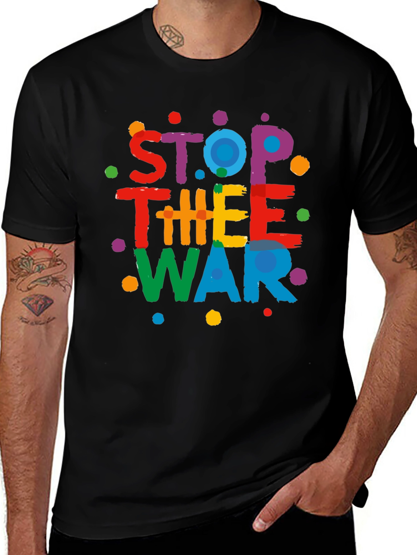 Stop The War Graphic Print Black T-Shirt