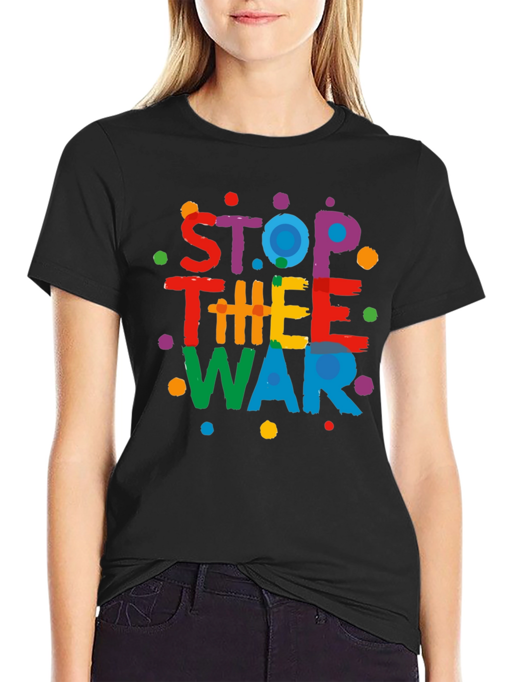 Stop The War Graphic Print Black T-Shirt