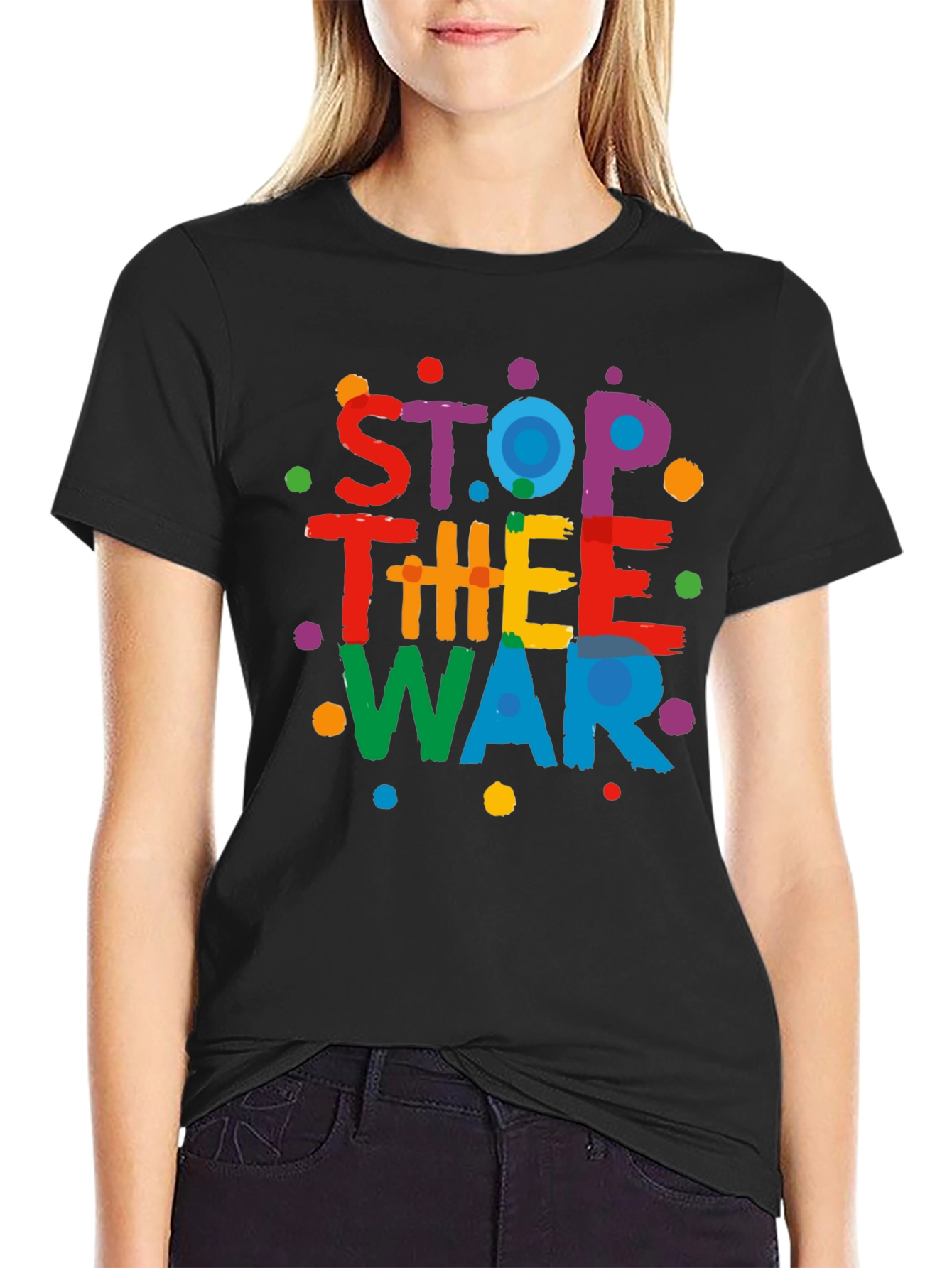 Stop The War Graphic Print Black T-Shirt