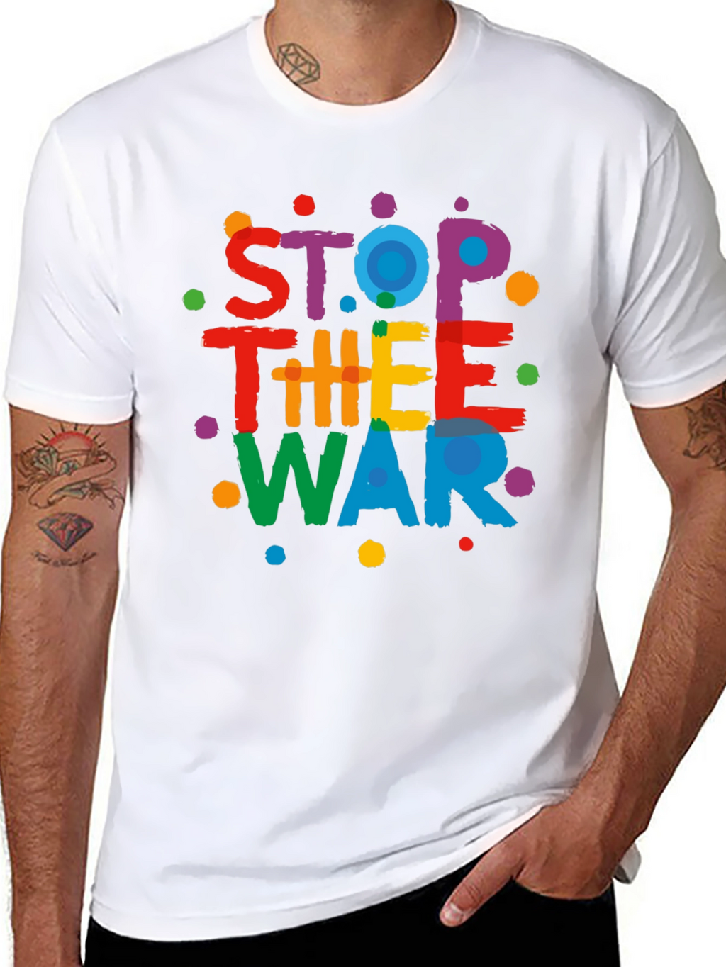 Stop The War Graphic Print Black T-Shirt