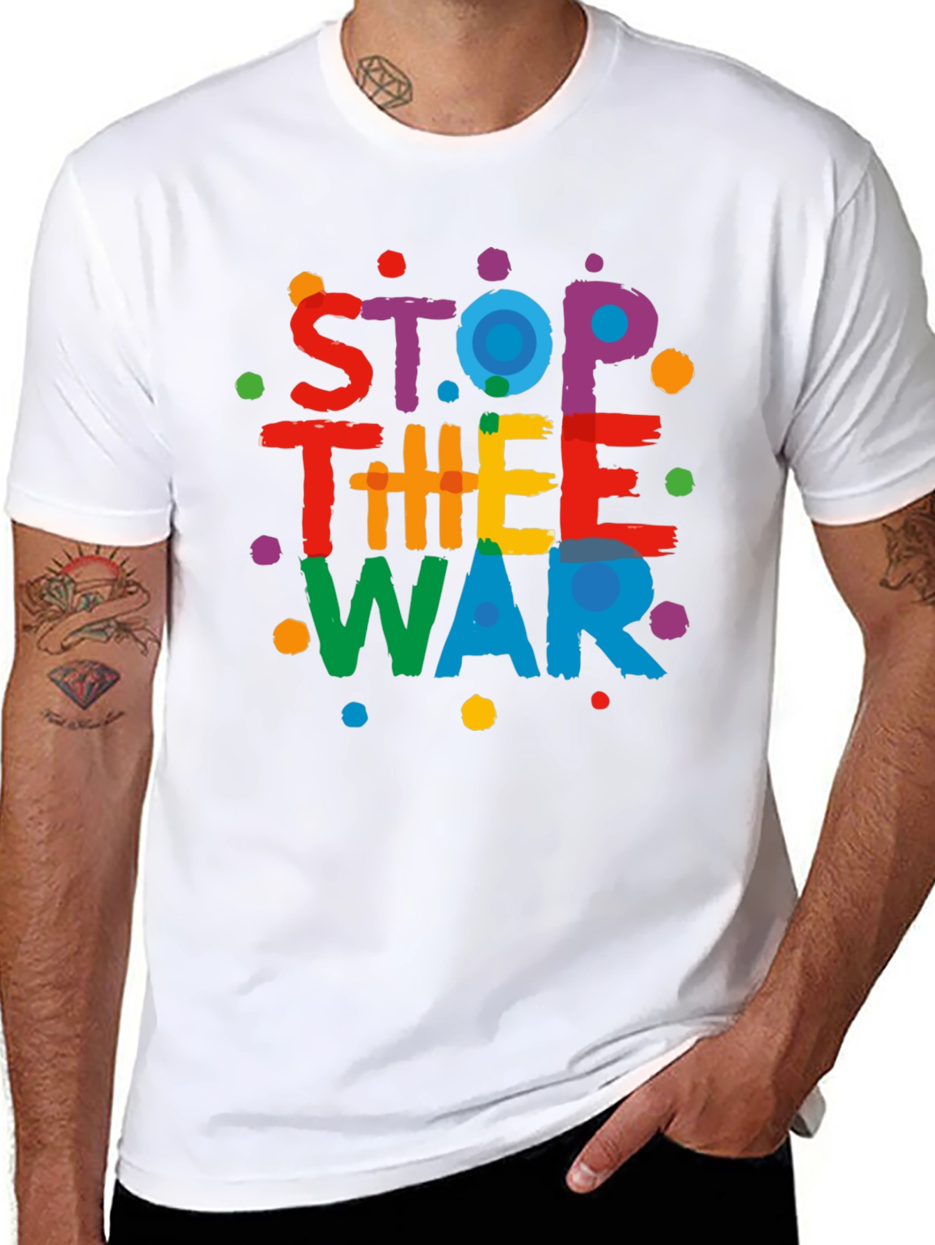 Stop The War Graphic Print Black T-Shirt